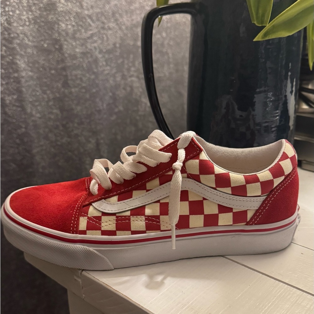 Vans Red and White Checkered Low-Tops